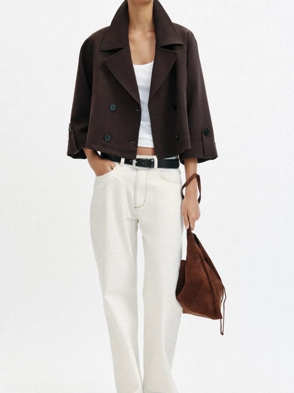 Zara NWT Chocolate Brown Cropped Double Breasted Tailored Jacket